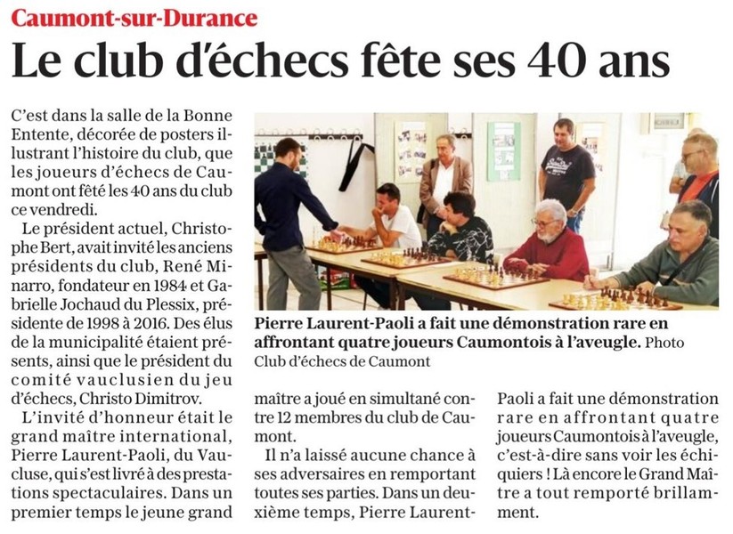 Article paru dans Vaucluse Matin le 7 octobre 2024
