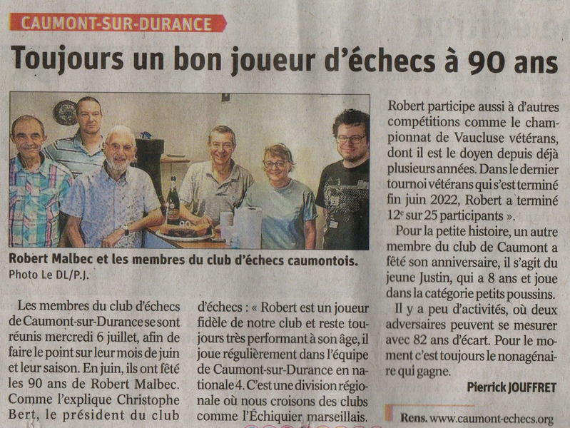 Article paru dans Vaucluse Matin le 10 julllet 2022
