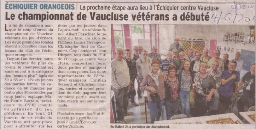 Article paru dans Vaucluse Matin le 4 juin 2018