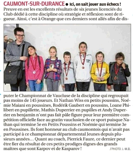 Article paru le 24/11/2017 dans La Provence Sud Vaucluse
