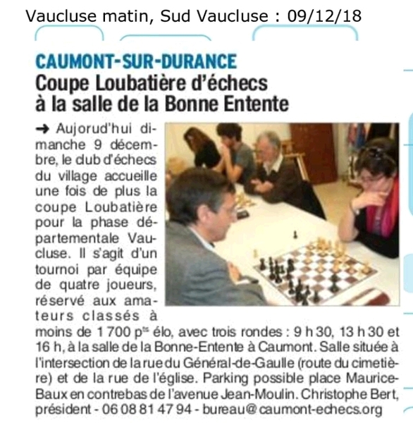 Article paru dans Vaucluse Matin le 9 décembre 2018