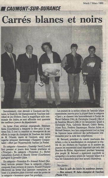 Article presse mars 1989 : championnat de Vaucluse à Caumont